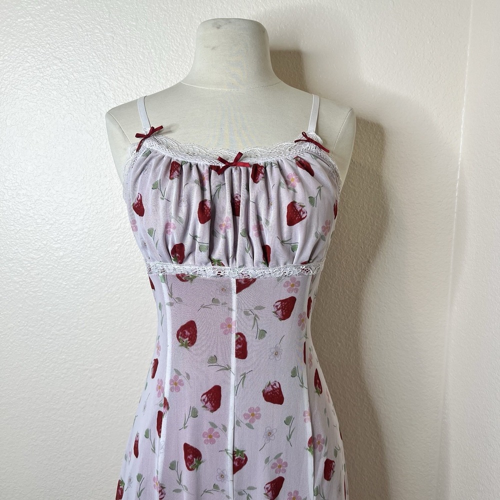Romwe Size 6 Strawberry Print Empire Waist Flare Maxi Dress Spaghetti Strap